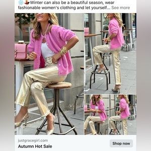 Gold finish shiny jeans - never worn / with origin bag.